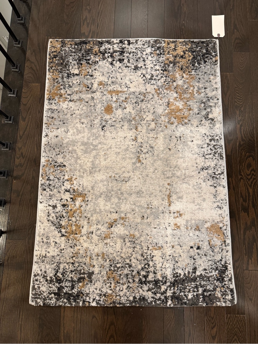 Abstract Area Rug in Gray, Cream & Gold Accent